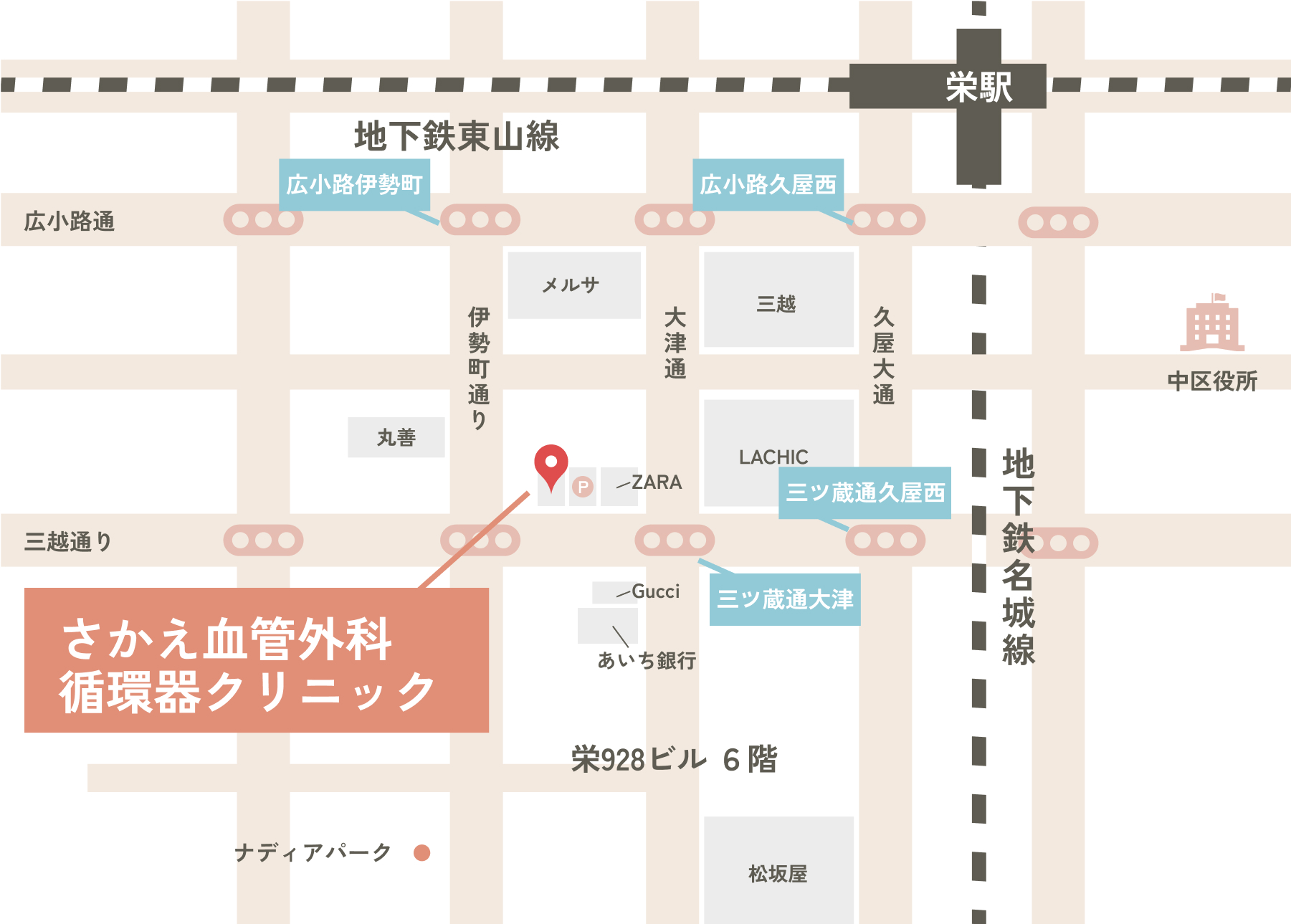 さかえ血管外科・循環器クリニックのアクセスマップ